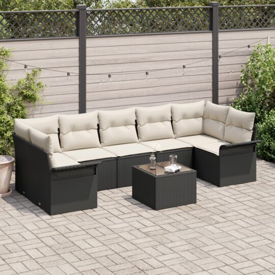 Set de canapele pentru grădină 8 pcs Negru Rattan poli