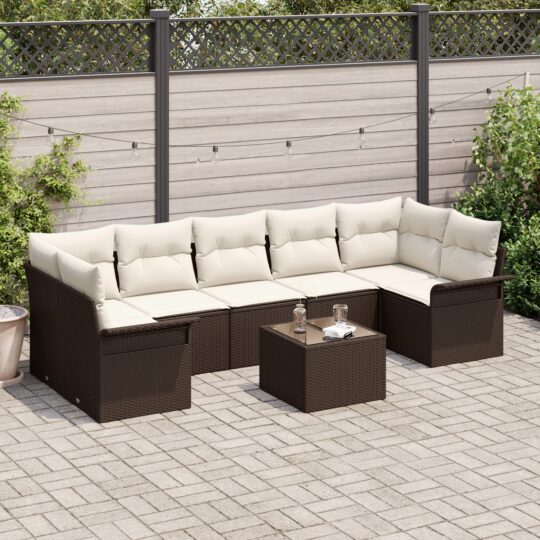 Set de canapele pentru grădină 8 pcs Maro Rattan poli