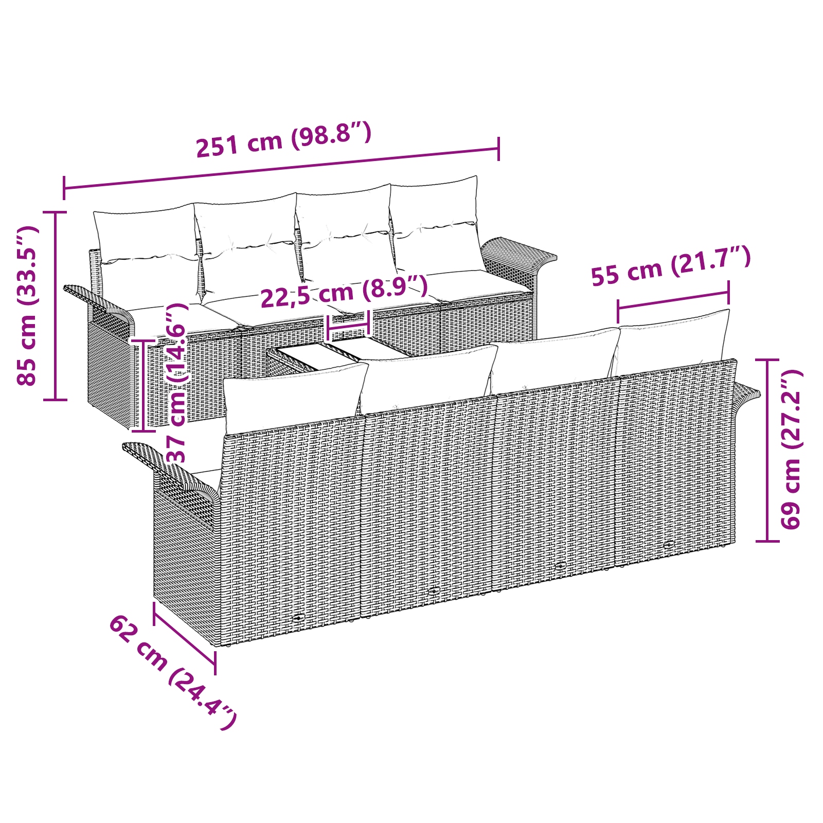 3345287 11 Set de canapele pentru grădină 9 pcs Negru Rattan poli Set de canapele pentru grădină 9 pcs Negru Rattan poli - imagine 11