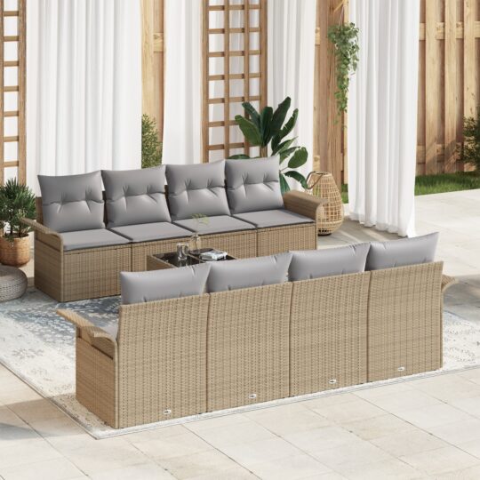 Set de canapele pentru grădină 9 pcs Bej Rattan poli