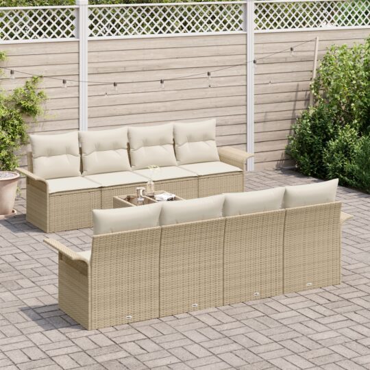 3345291 3 Set de canapele pentru grădină 9 pcs Bej Rattan poli 3345291 3