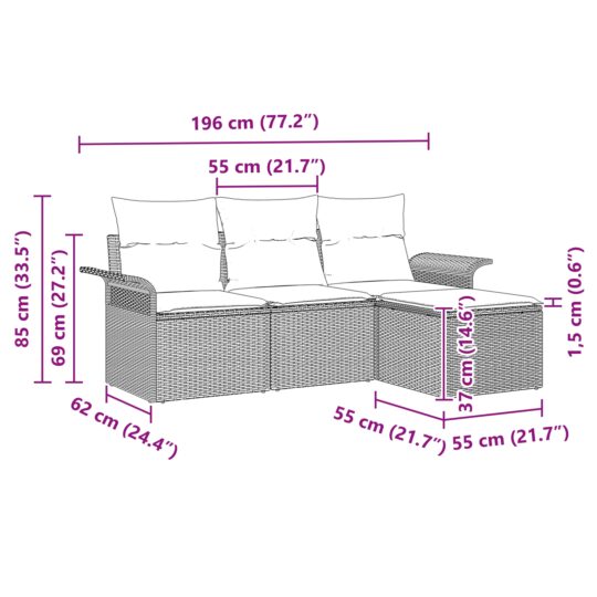 3345308 11 Set de canapele pentru grădină 4 pcs Maro 55 x 55 x 37cm 3345308 11