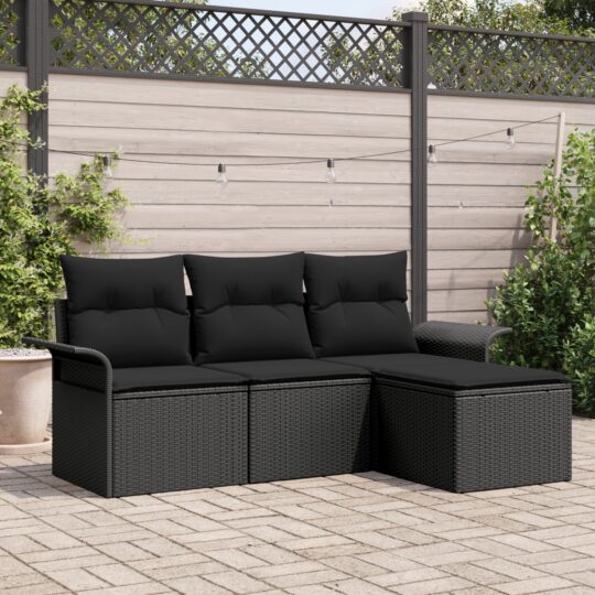 Set de canapele pentru grădină 4 pcs Negru 55 x 55 x 37cm