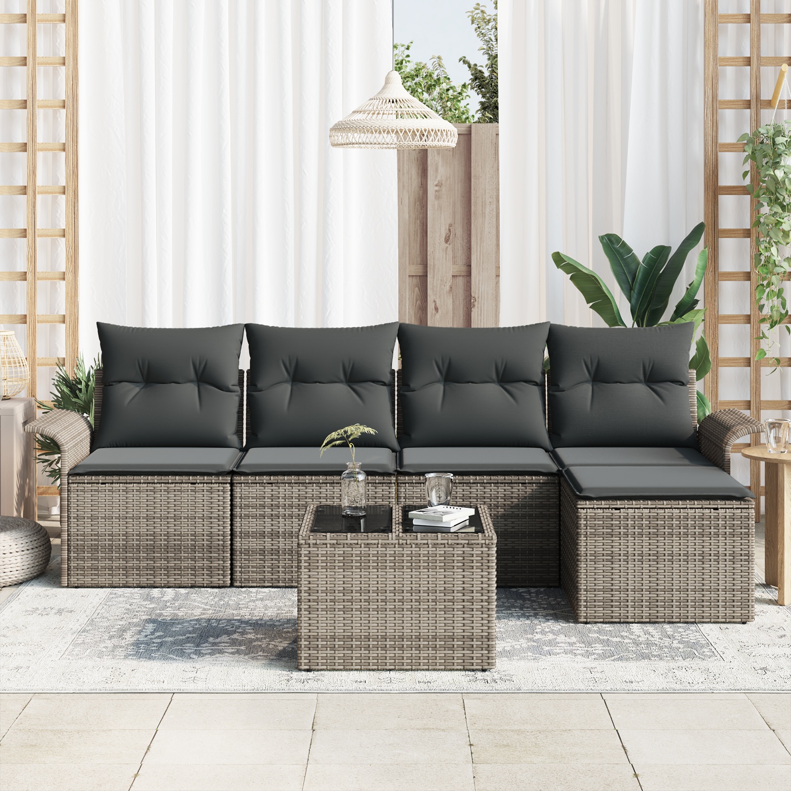 3345329 3 Set de canapele pentru grădină cu pernă 6 pcs Gri Rattan poli Set de canapele pentru grădină cu pernă 6 pcs Gri Rattan poli - imagine 3