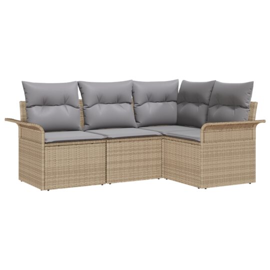 Alternative view of Set de canapele pentru grădină cu pernă 4 pcs Bej Rattan poli