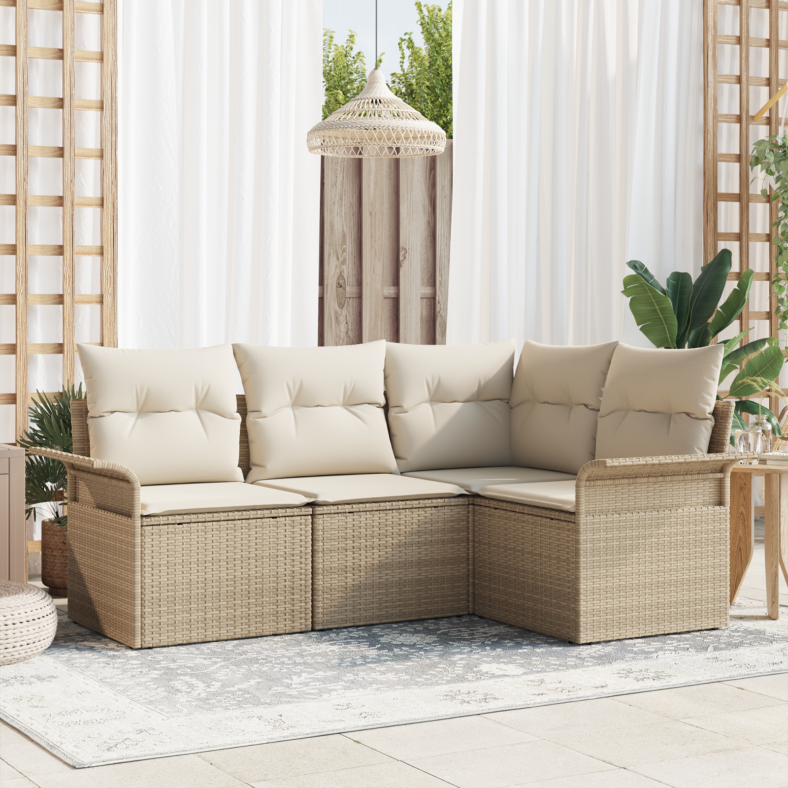 3345341 1 Set de canapele pentru grădină cu pernă 4 pcs Bej Rattan poli Set de canapele pentru grădină cu pernă 4 pcs Bej Rattan poli