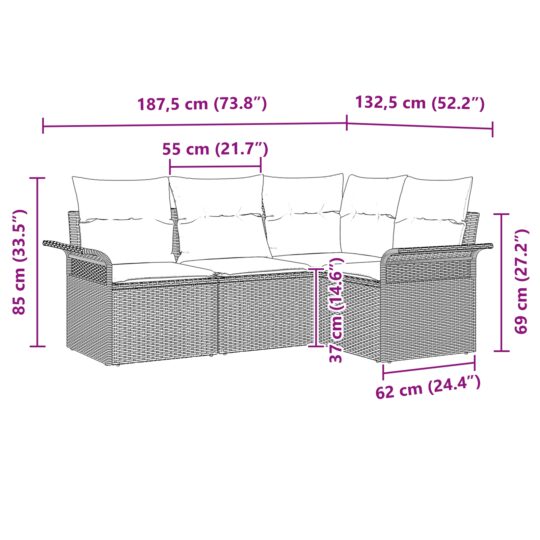 3345343 11 Set de canapele pentru grădină cu pernă 4 pcs Negru Rattan poli 3345343 11