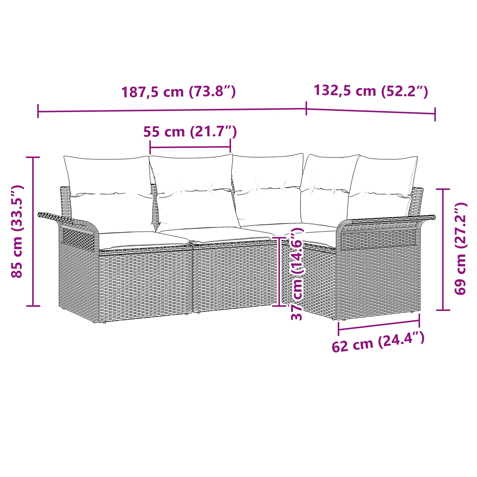3345343 11 Set de canapele pentru grădină cu pernă 4 pcs Negru Rattan poli Set de canapele pentru grădină cu pernă 4 pcs Negru Rattan poli - imagine 11