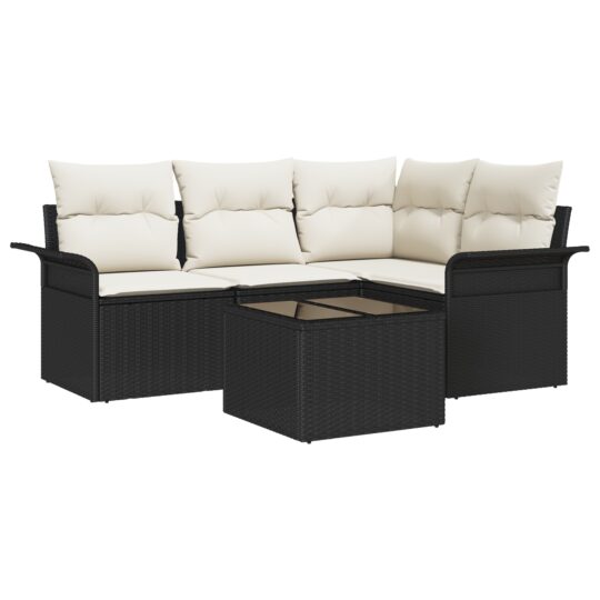 Alternative view of Set de canapele pentru grădină cu pernă 5 pcs Negru Rattan poli
