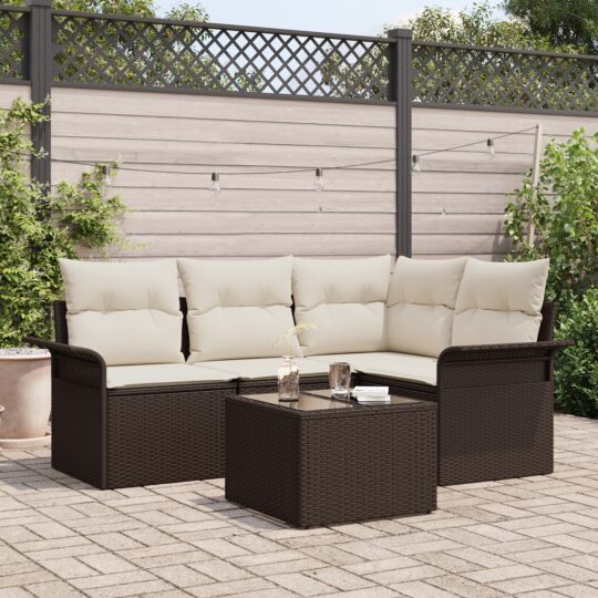 Set de canapele pentru grădină cu pernă 5 pcs Maro Rattan poli