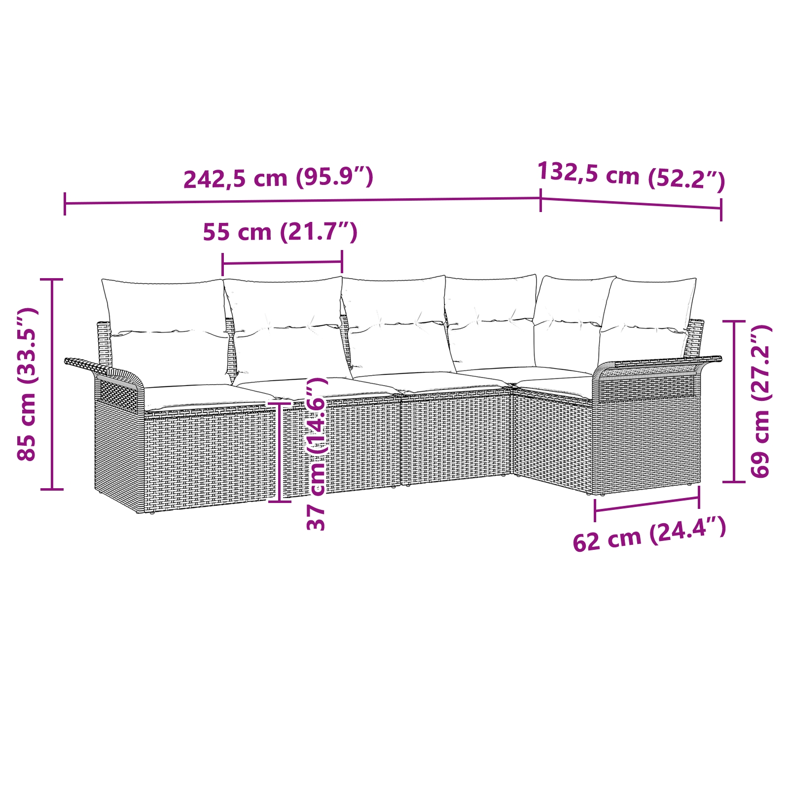 3345361 11 Set de canapele pentru grădină 5 pcs 242.5 x 132.5 x 85 cm Set de canapele pentru grădină 5 pcs 242.5 x 132.5 x 85 cm - imagine 11