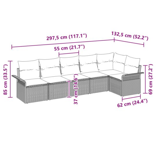 3345379 11 Set de canapele pentru grădină cu pernă 6 pcs Gri Rattan poli 3345379 11