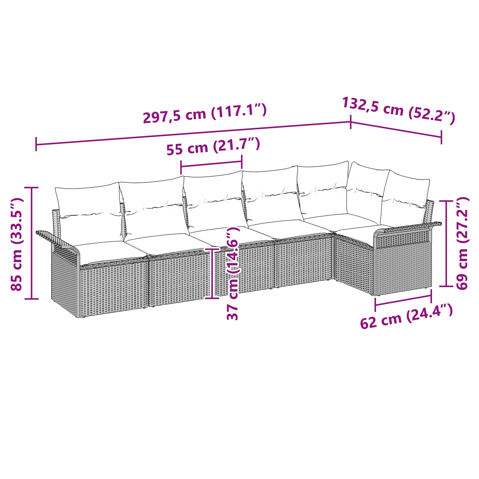 3345379 11 Set de canapele pentru grădină cu pernă 6 pcs Gri Rattan poli Set de canapele pentru grădină cu pernă 6 pcs Gri Rattan poli - imagine 11