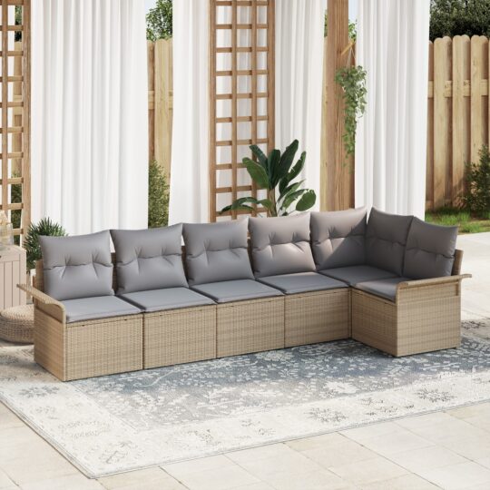 Set de canapele pentru grădină cu pernă 6 pcs Bej Rattan poli