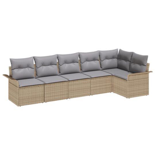 Alternative view of Set de canapele pentru grădină cu pernă 6 pcs Bej Rattan poli
