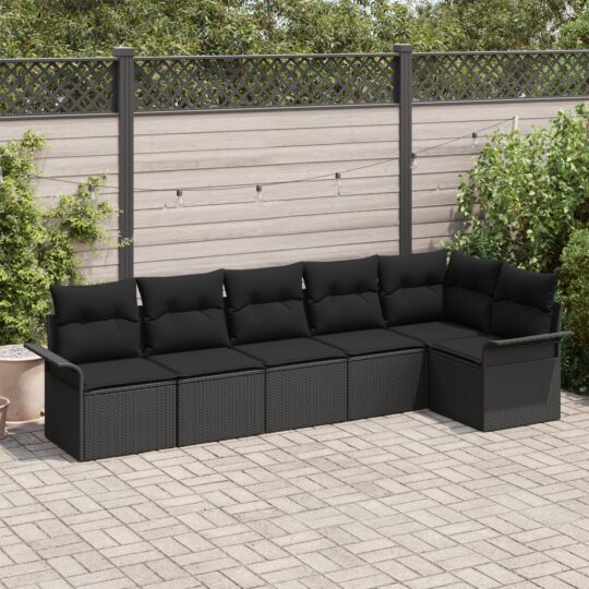 Set de canapele pentru grădină cu pernă 6 pcs Negru Rattan poli