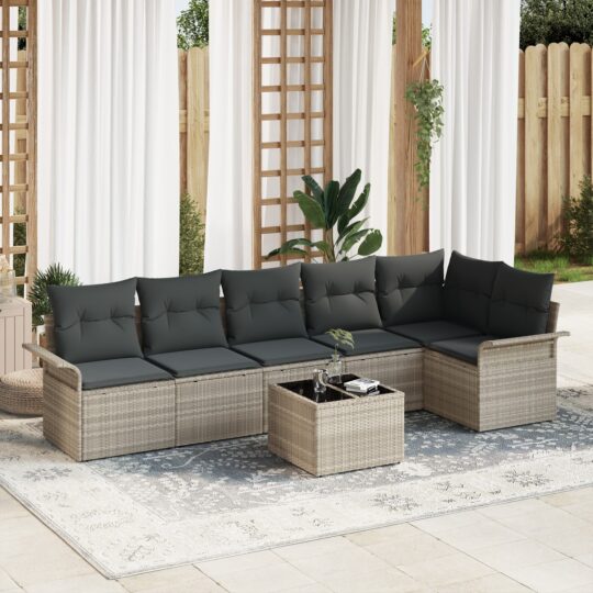 Set de canapele pentru grădină 7 pcs Gri deschis Rattan poli