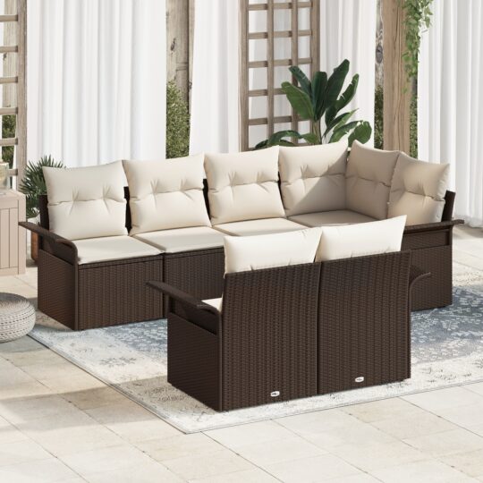 Set de canapele pentru grădină cu pernă 7 pcs Maro Rattan poli