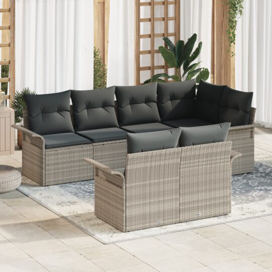 Set de canapele pentru grădină 7 pcs Gri deschis Rattan poli