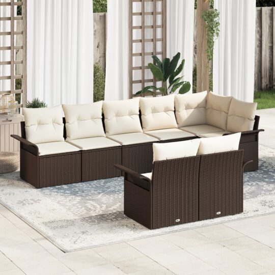 Set de canapele pentru grădină cu pernă 8 pcs Maro Rattan poli
