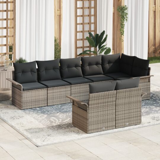 Set de canapele pentru grădină cu pernă 8 pcs Gri Rattan poli