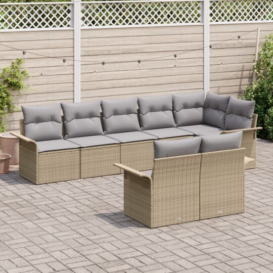 3345410 3 Set de canapele pentru grădină cu pernă 8 pcs Bej Rattan poli 3345410 3