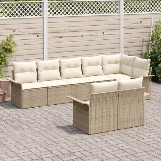 3345411 3 Set de canapele pentru grădină cu pernă 8 pcs Bej Rattan poli 3345411 3