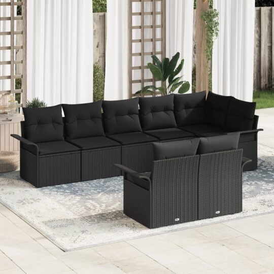 Set de canapele pentru grădină cu pernă 8 pcs Negru Rattan poli