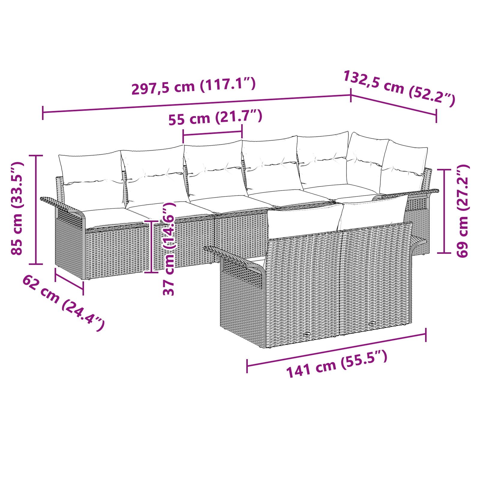 3345413 11 Set de canapele pentru grădină cu pernă 8 pcs Negru Rattan poli Set de canapele pentru grădină cu pernă 8 pcs Negru Rattan poli - imagine 11