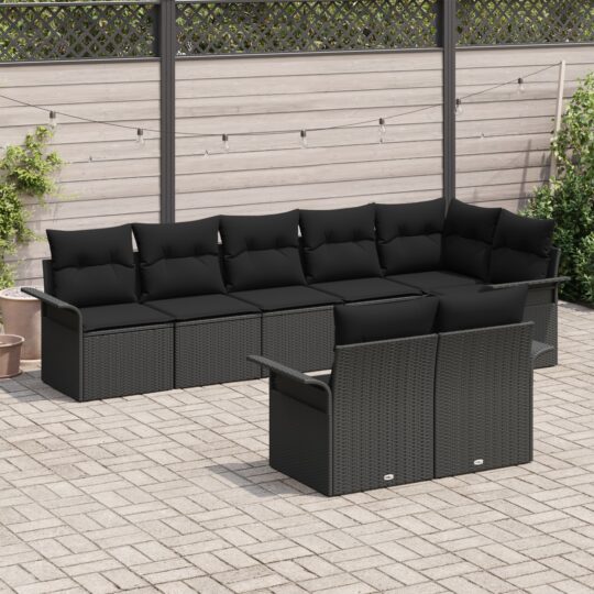 3345413 3 Set de canapele pentru grădină cu pernă 8 pcs Negru Rattan poli 3345413 3