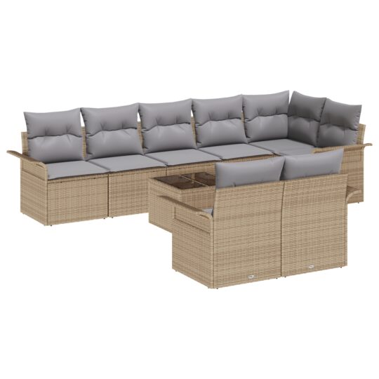 Alternative view of Set de canapele pentru grădină cu pernă 9 pcs Bej Rattan poli