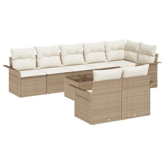 Alternative view of Set de canapele pentru grădină cu pernă 9 pcs Bej Rattan poli