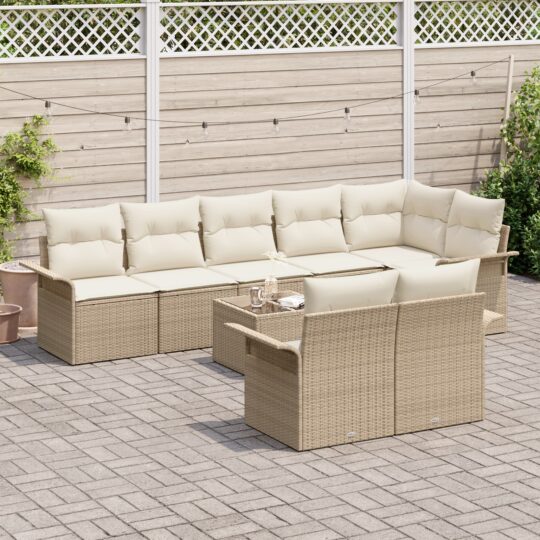 3345421 3 Set de canapele pentru grădină cu pernă 9 pcs Bej Rattan poli 3345421 3