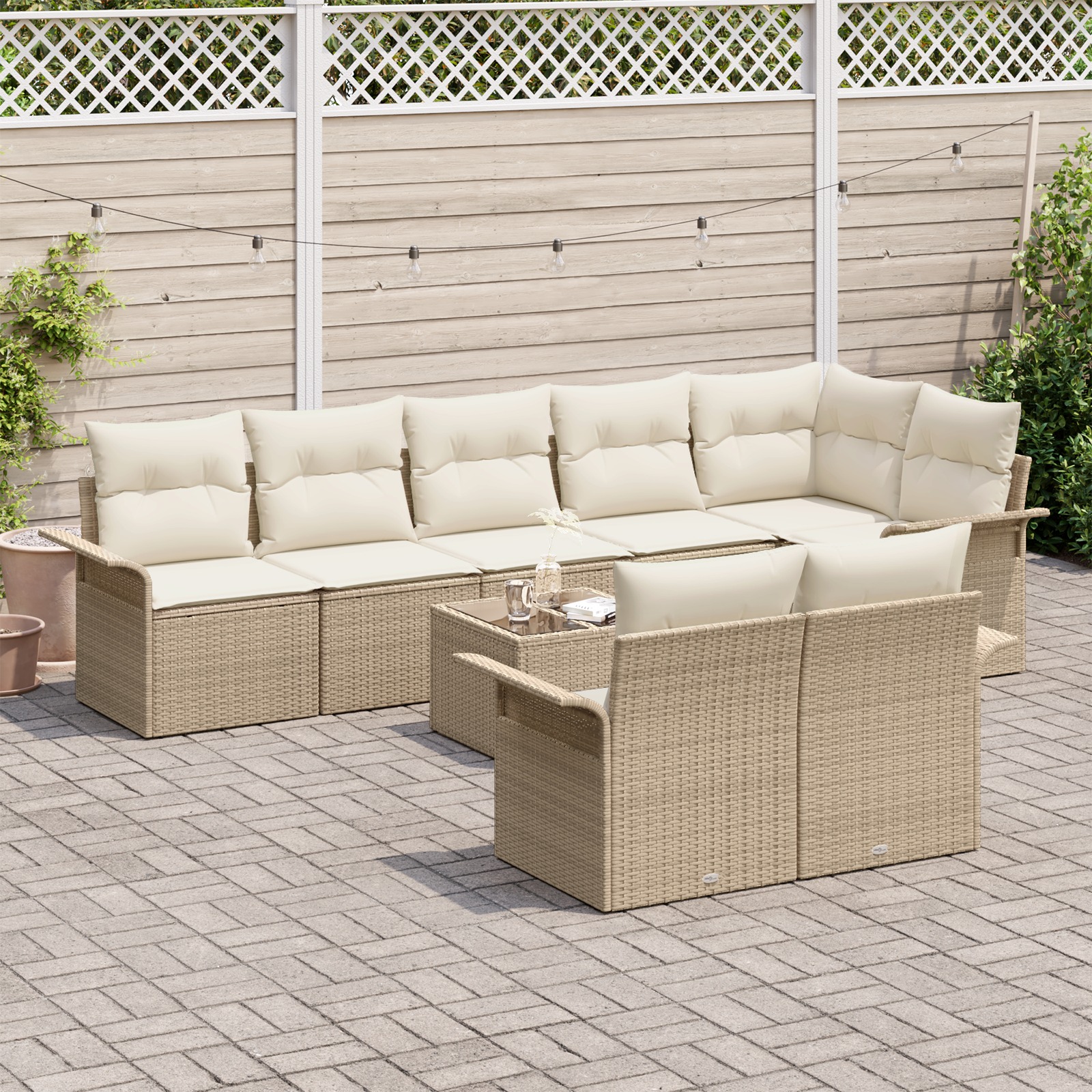 3345421 3 Set de canapele pentru grădină cu pernă 9 pcs Bej Rattan poli Set de canapele pentru grădină cu pernă 9 pcs Bej Rattan poli - imagine 3