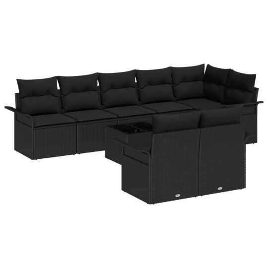 Alternative view of Set de canapele pentru grădină cu pernă 9 pcs Negru Rattan poli