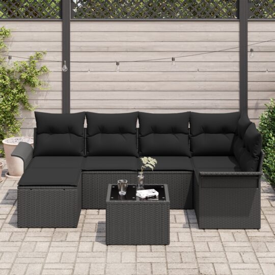 3345443 3 Set de canapele pentru grădină cu pernă 7 pcs Negru Rattan poli 3345443 3