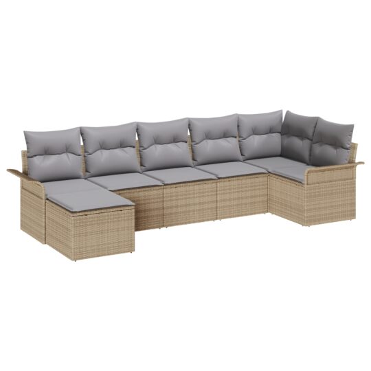 Alternative view of Set de canapele pentru grădină cu pernă 7 pcs Bej Rattan poli