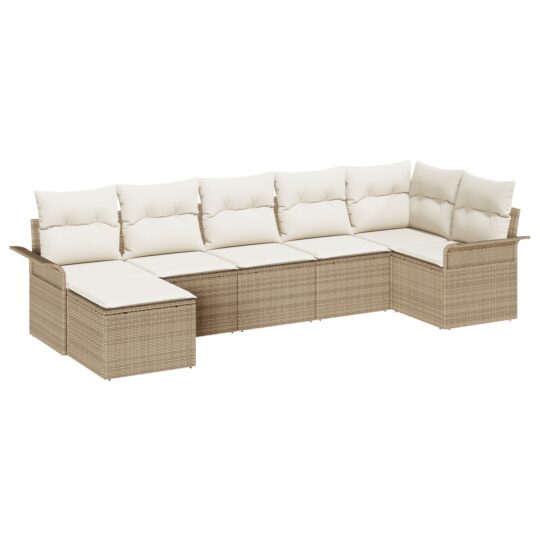 Alternative view of Set de canapele pentru grădină cu pernă 7 pcs Bej Rattan poli