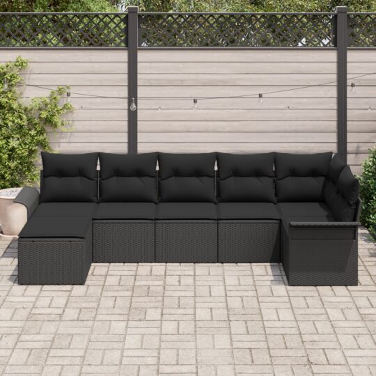 3345453 3 Set de canapele pentru grădină cu pernă 7 pcs Negru Rattan poli 3345453 3
