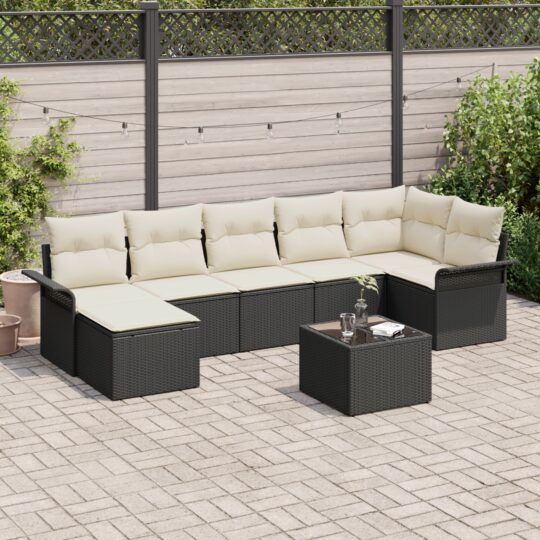 Set de canapele pentru grădină cu pernă 8 pcs Negru Rattan poli