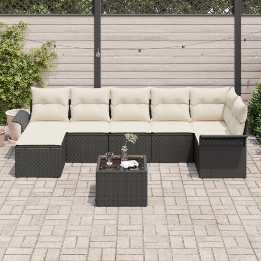 3345457 3 Set de canapele pentru grădină cu pernă 8 pcs Negru Rattan poli 3345457 3