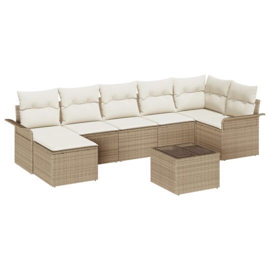 Alternative view of Set de canapele pentru grădină cu pernă 8 pcs Bej Rattan poli
