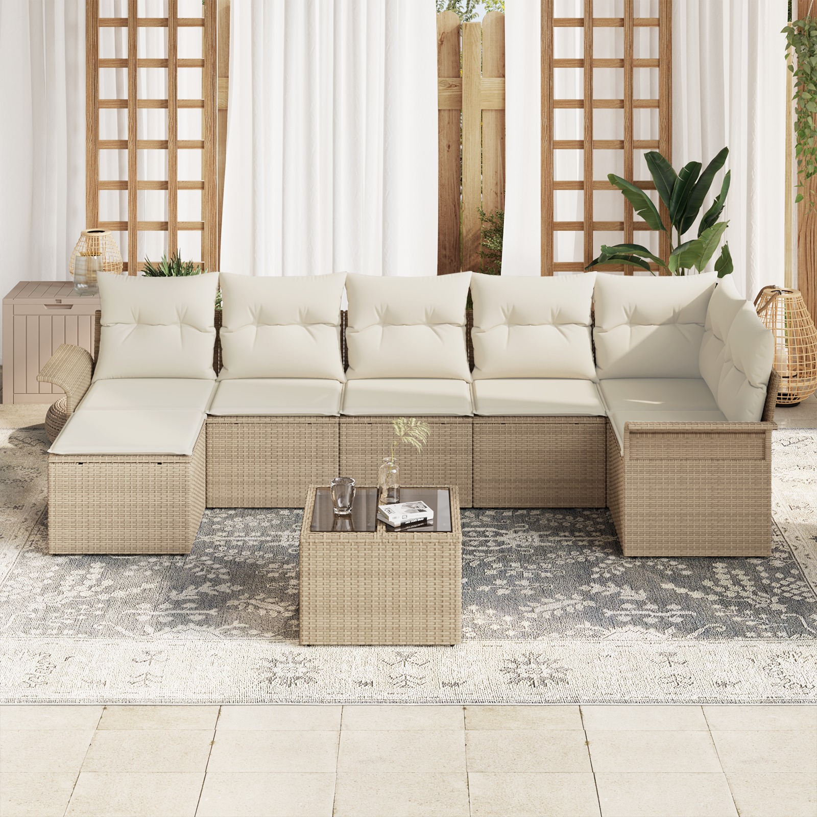 3345461 3 Set de canapele pentru grădină cu pernă 8 pcs Bej Rattan poli Set de canapele pentru grădină cu pernă 8 pcs Bej Rattan poli - imagine 3