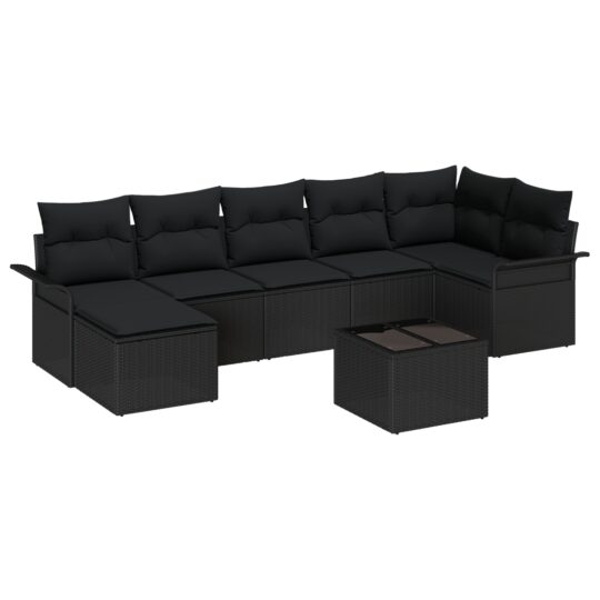 Alternative view of Set de canapele pentru grădină cu pernă 8 pcs Negru Rattan poli