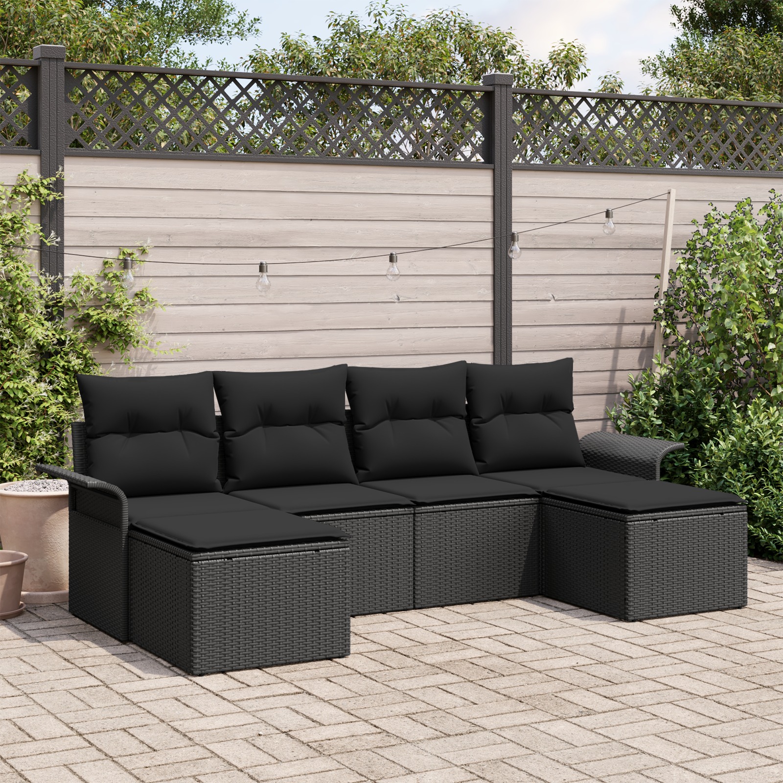 3345473 1 Set de canapele pentru grădină cu pernă 6 pcs Negru Rattan poli Set de canapele pentru grădină cu pernă 6 pcs Negru Rattan poli