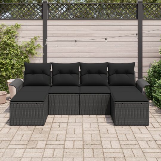 3345473 3 Set de canapele pentru grădină cu pernă 6 pcs Negru Rattan poli 3345473 3
