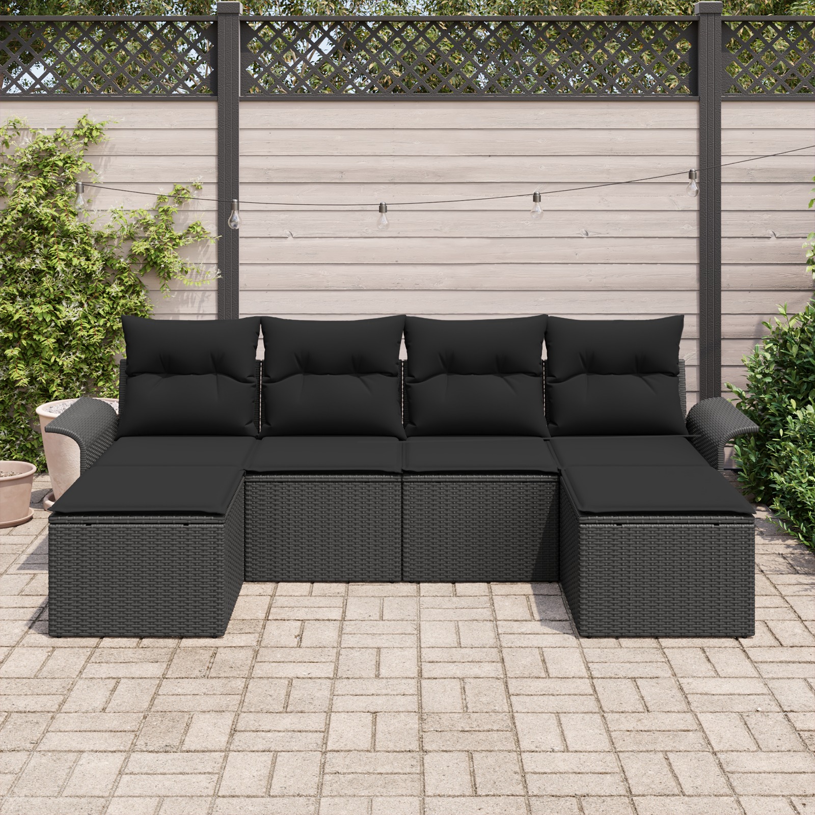 3345473 3 Set de canapele pentru grădină cu pernă 6 pcs Negru Rattan poli Set de canapele pentru grădină cu pernă 6 pcs Negru Rattan poli - imagine 3