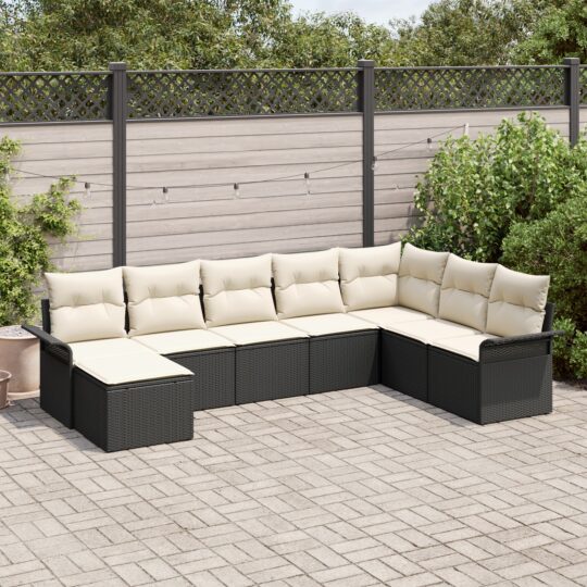 Set de canapele pentru grădină cu pernă 8 pcs Negru Rattan poli