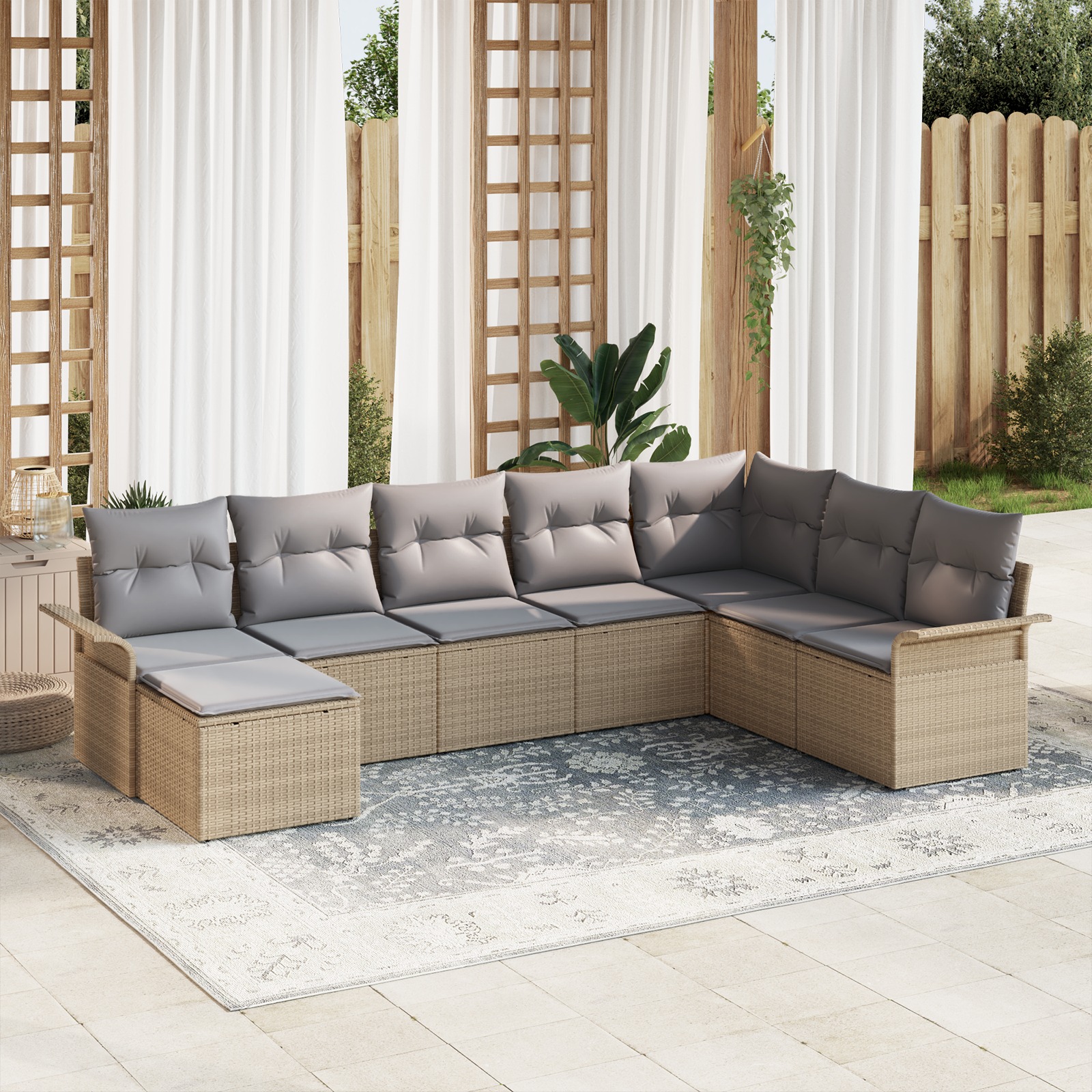 3345480 1 Set de canapele pentru grădină cu pernă 8 pcs Bej Rattan poli Set de canapele pentru grădină cu pernă 8 pcs Bej Rattan poli