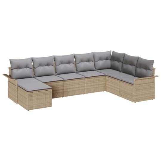 3345480 2 Set de canapele pentru grădină cu pernă 8 pcs Bej Rattan poli 3345480 2